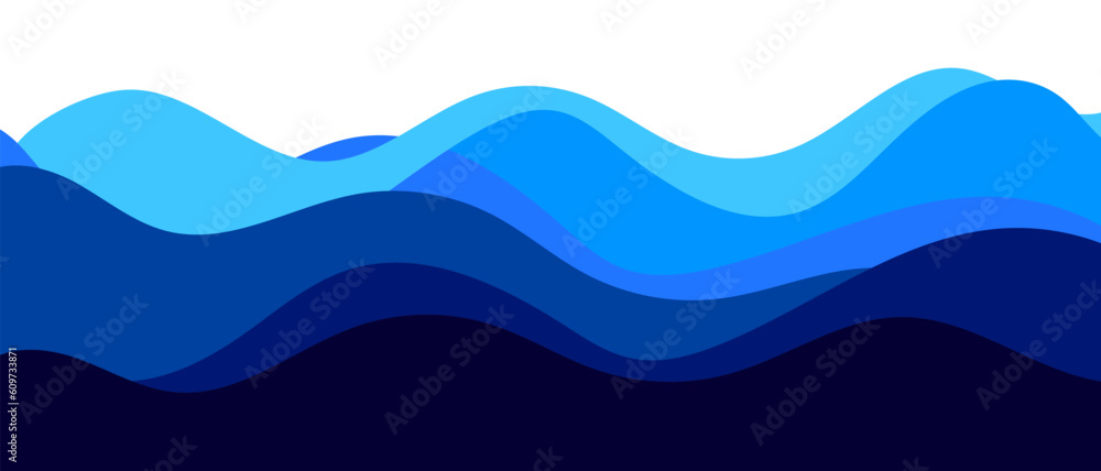 Fototapeta premium Blue water wave background. Vector ocean illustration in flat style.