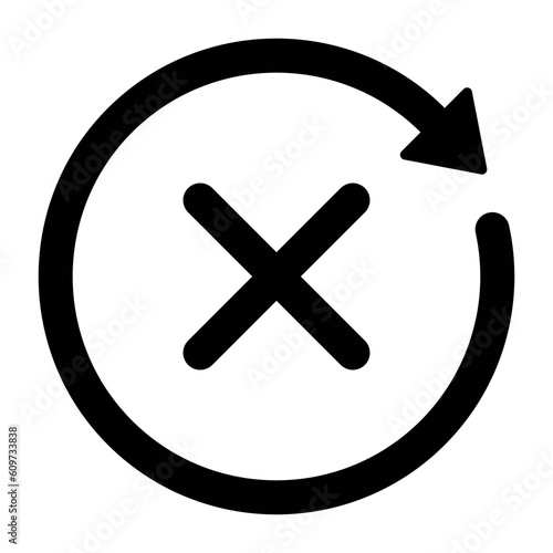 Black round check sync unapproved icon, simple cycle rotating arrows syncing flat design pictogram vector for app logo ads web webpage button ui ux interface elements isolated on white background