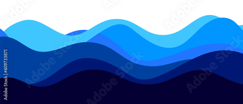 Blue water wave background. Vector ocean illustration in flat style.