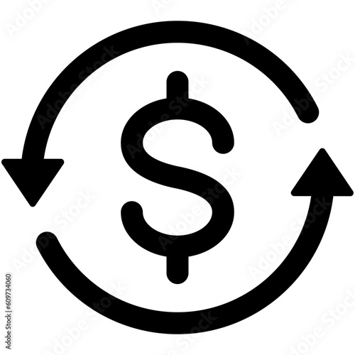 Black round money back refund investment line icon, financial repeat arrow flat design vector pictogram, infographic interface elements for app logo web button ui ux isolated on white background