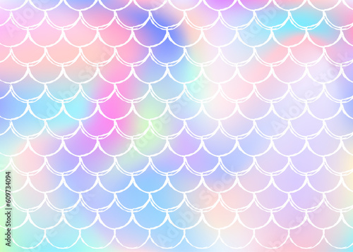 Mermaid scales background with holographic gradient.