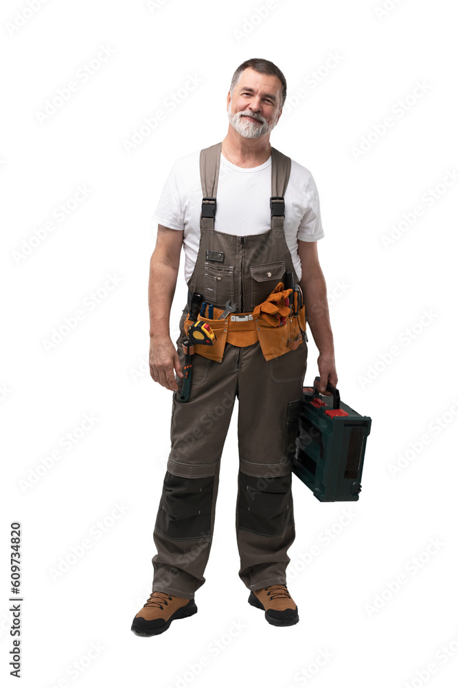 portrait of mature happy handyman isolated on transparent background portrait of mature happy handyman isolated on transparent background