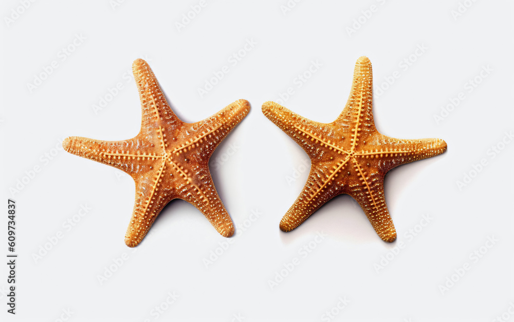 Two shells and a starfish on a white surface,, Generative Ai Two shells and a starfish on a white surface,, Generative Ai