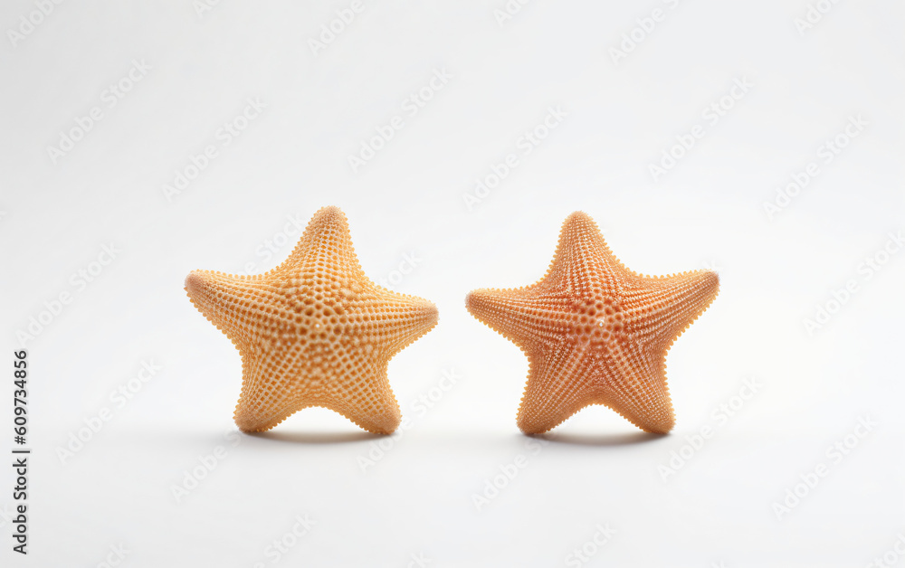 Two shells and a starfish on a white surface,, Generative Ai Two shells and a starfish on a white surface,, Generative Ai