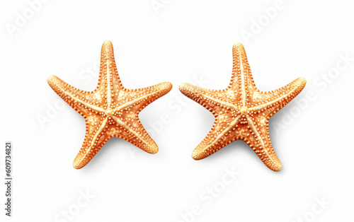 Two shells and a starfish on a white surface,, Generative Ai