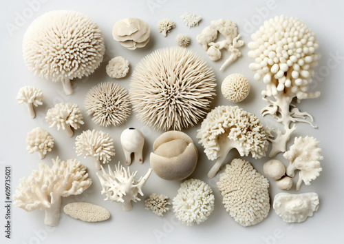 A close up of a bunch of sea urchins and shells, Generative Ai