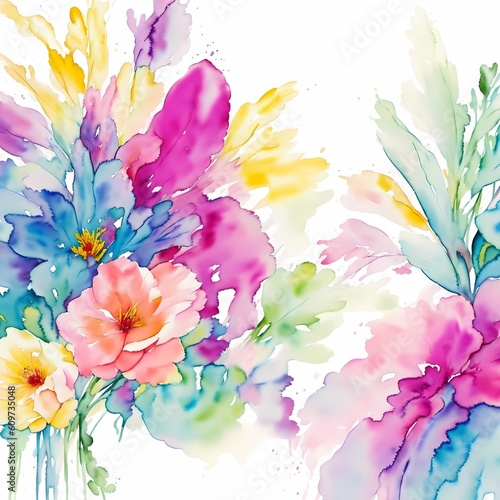 Watercolor background with flowers and plants Grunge Style