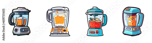 Illustration of a blender with a smoothie on a white background. Cartoon vector.