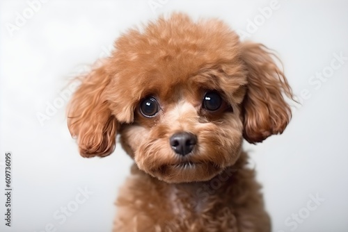 Studio poodle portrait isolated on white background, AI generated © Elena