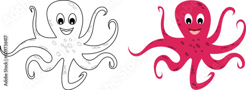 Cute octopus vector flat illustration