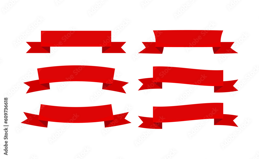 Set of red ribbons. Collection. Vector illustration.