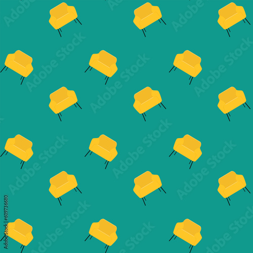 Yellow comfortable Armchairs. Cushioned furniture for rest and relaxation. Vector Seamless Pattern. Background, Wallpaper. Perfect for textile prints