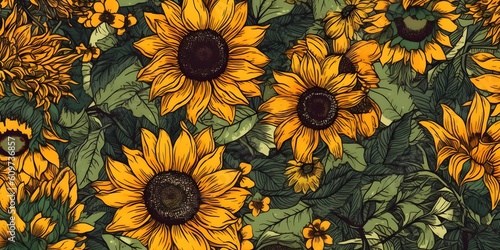 Sun flowers simple background illustration, AI generated