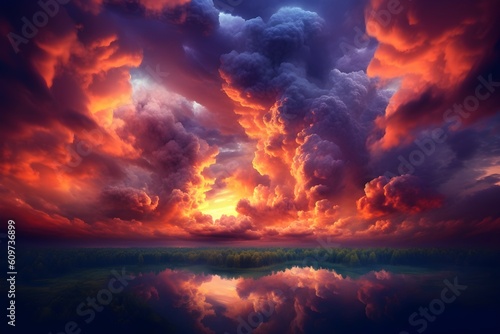 Colorful explosion sunset sky with colorful clouds, AI generated