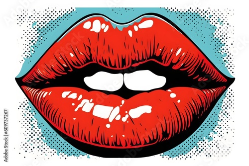 Red lips painted in pop art style illustration, AI generated