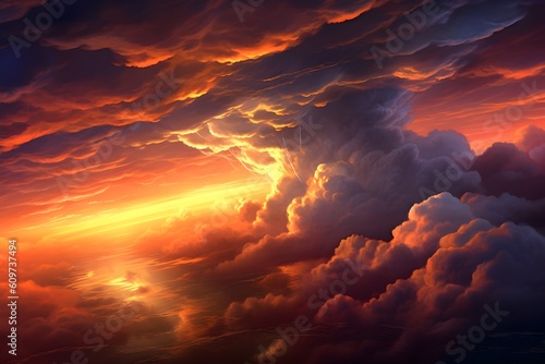 amazing sunrise or sunset sky with colorful clouds, AI generated