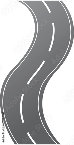Road illustrations, Winding road. Journey traffic curved highway. Road to horizon in perspective.