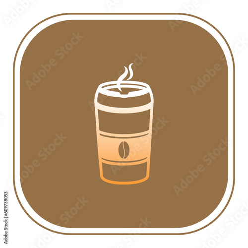 coffee glass vector icon with brown background