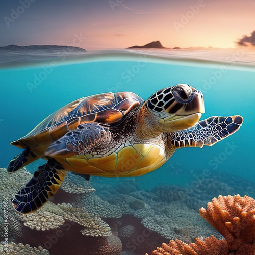 sea turtle in the sea