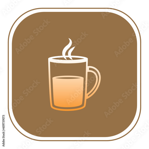 coffee glass vector icon with brown background