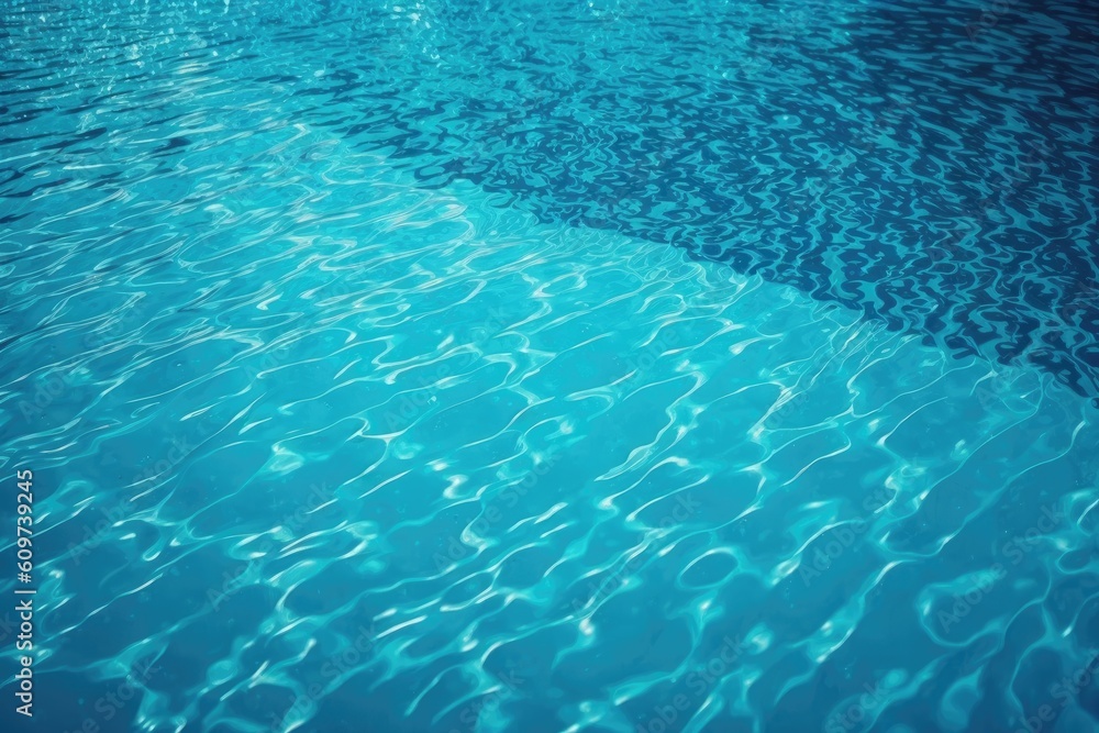 The surface of a blue swimming pool, with water in the backdrop. Generative AI