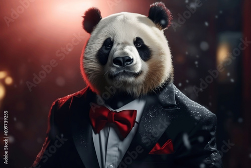 Portrait of a Panda dressed in a formal business suit, created with generative AI