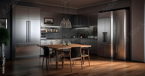 3d modern kitchen, generative ai
