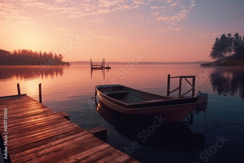 sunset_on_lake_with_dock_and_boat © Alexander Mazzei 