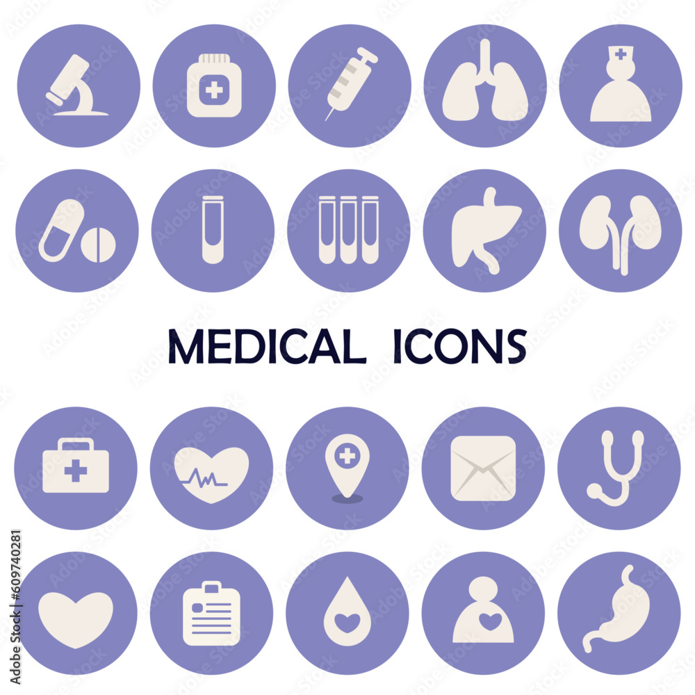 Medical and health set of icons in simple style. Medical icons for web and mobile app. Medical and health set of icons in simple style. Medical icons for web and mobile app.