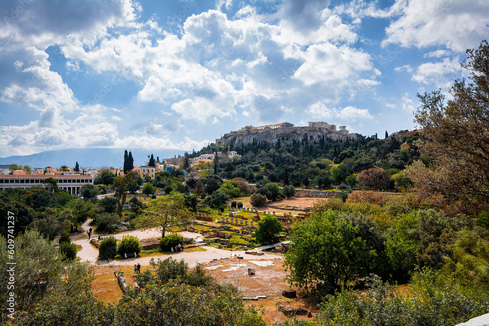 Obraz premium View on Acropolis from ancient Agora, Athens, Greece