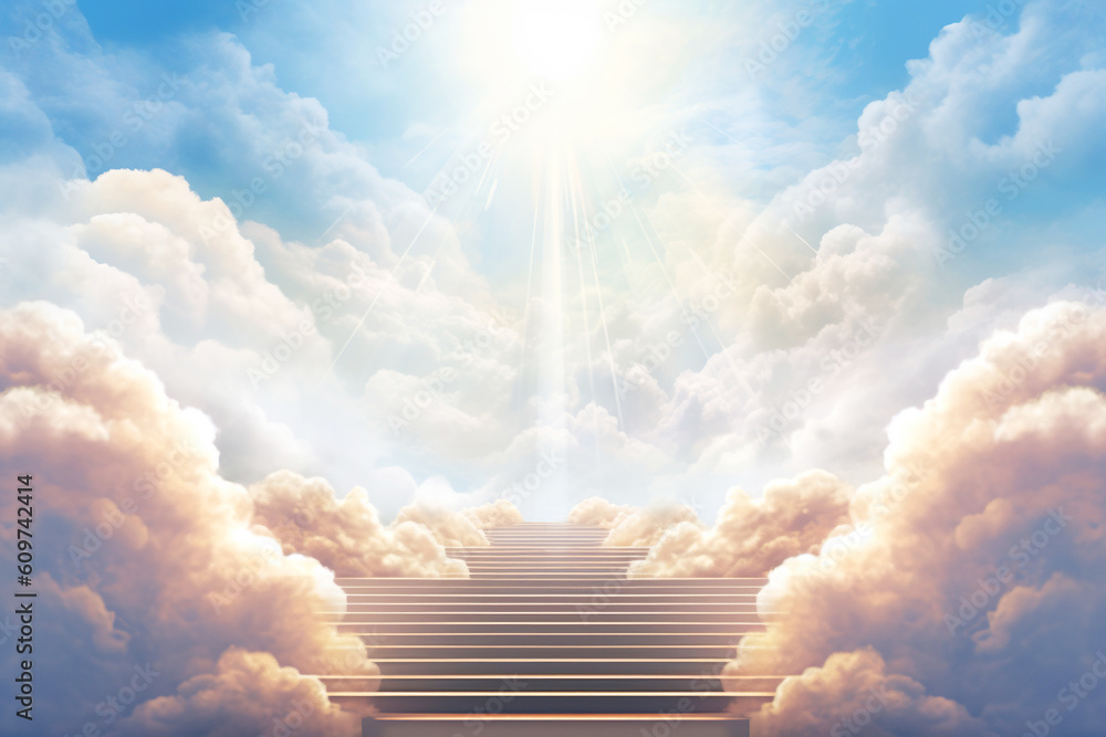 path to heaven, the concept of enlightenment or knowledge of faith in God, generative ai - obrazy, fototapety, plakaty 