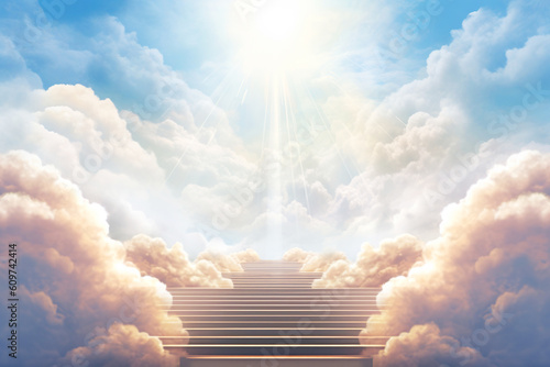 path to heaven, the concept of enlightenment or knowledge of faith in God, generative ai photo