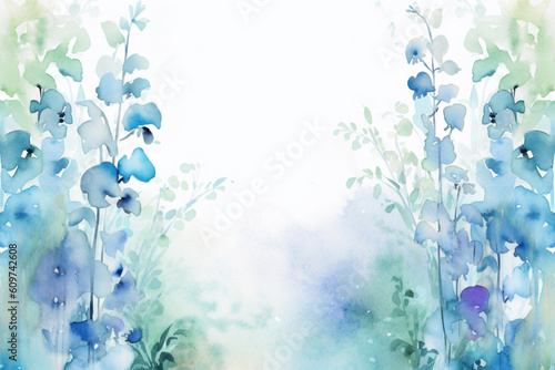 Floral leaves border. Watercolor illustration isolated on white. Floral clipart for wedding invitation, greeting cards, save the date, stationery design, AI generation