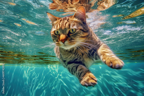 A cat is swimming underwater Generative AI