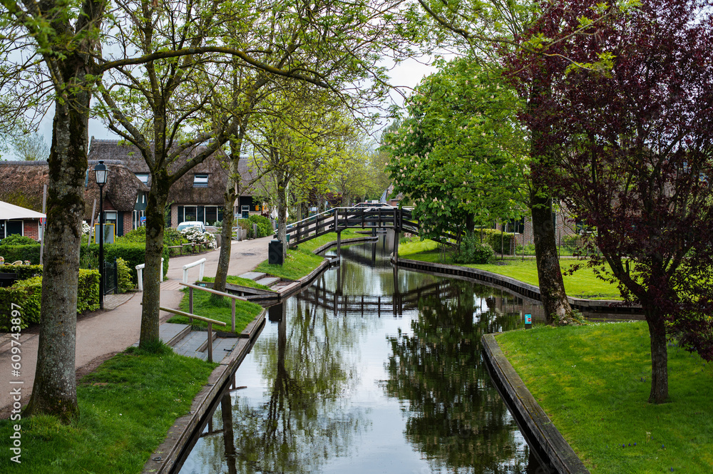 View of typical houses of a village Giethoorn know as 
