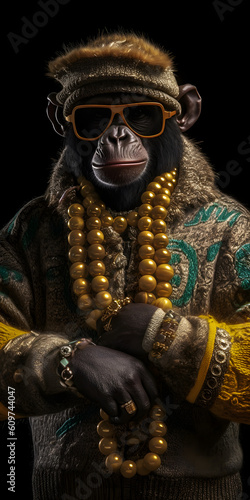 rapper monkey with glasses and style  rapper outfit  generative ai