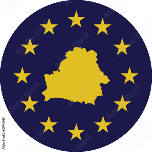 Badge of Yellow Map of Belarus in colors of EU flag