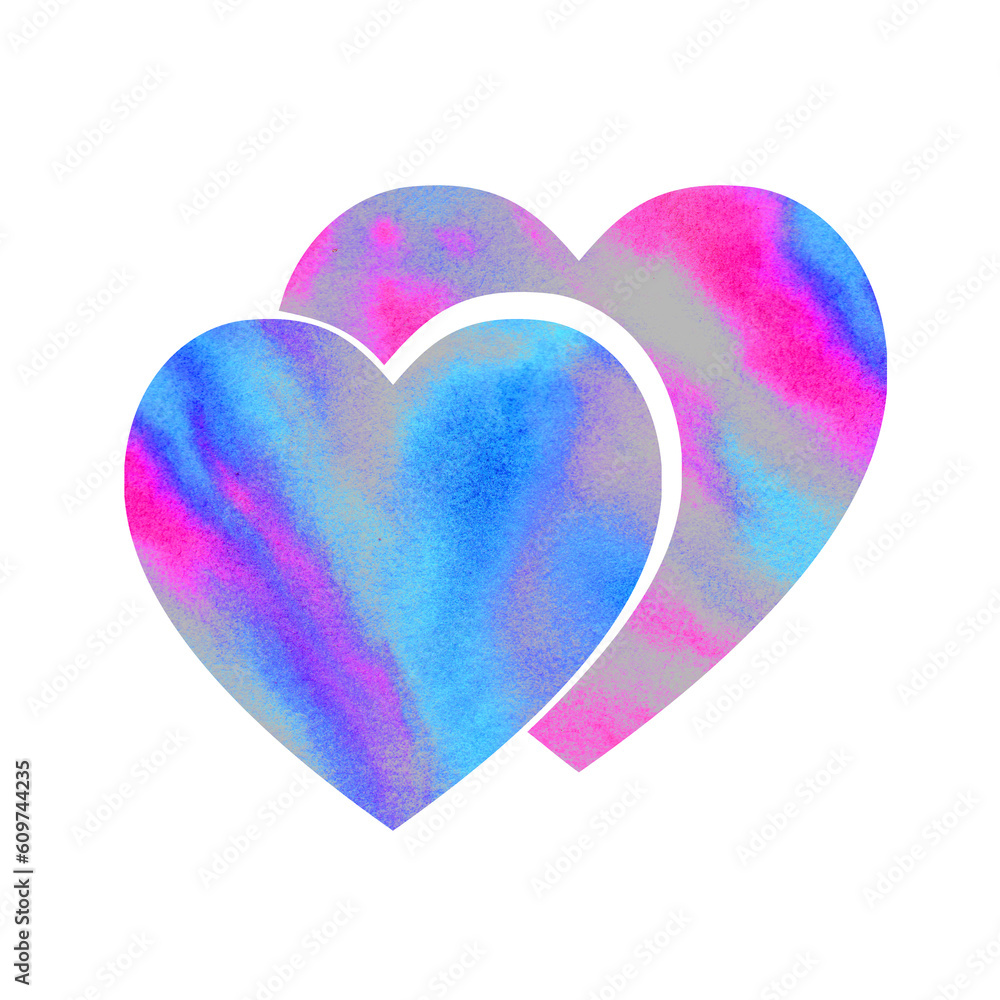 Futuristic poster with two hearts. Stylish print in techno style for streetwear, print for t-shirts and sweatshirts on a white background. Valentine's day postcard