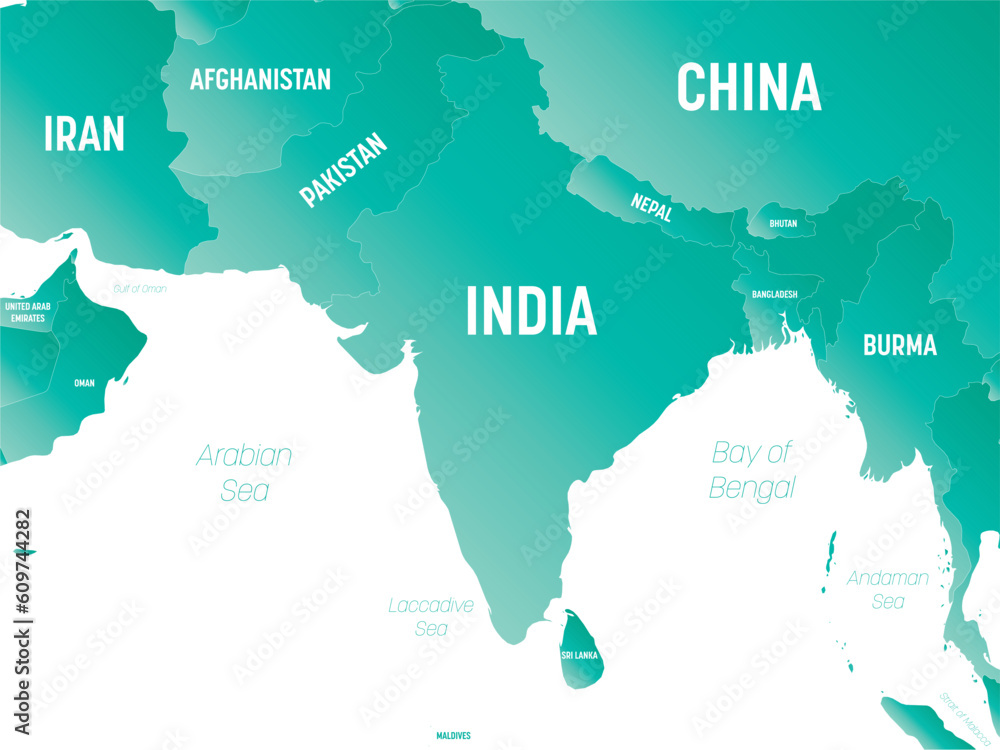 South Asia - High Detailed Political Map Of Southern Asian Region And ...