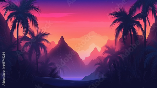 Tropical landscape during a vibrant sunset