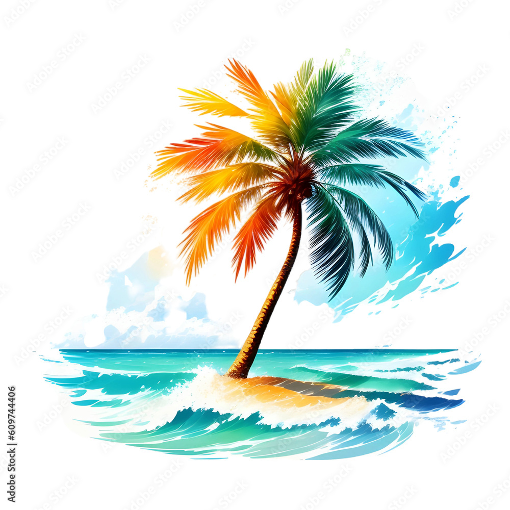 tropical island with palm tree transparent background png