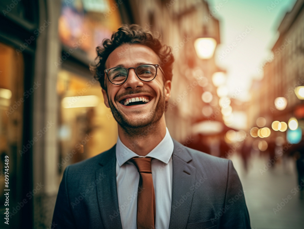 Fototapeta premium Portrait of a handsome casual businessman smiling, AI generative