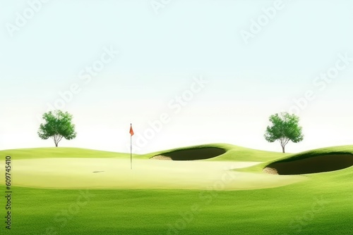 photo of Golf course with golf holes golf poles Generated AI
