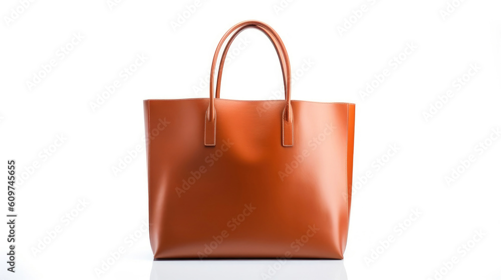 Classic Elegance: Brown Leather Bag on White. Generative AI Classic Elegance: Brown Leather Bag on White. Generative AI
