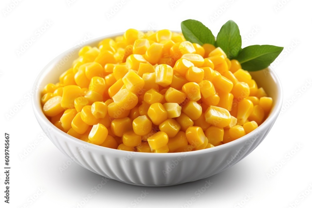Delicious Bowl of Corn Isolated on a White Background. Generative AI Delicious Bowl of Corn Isolated on a White Background. Generative AI