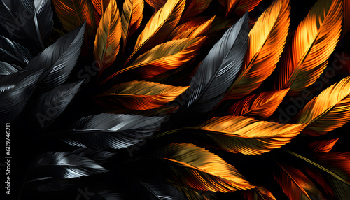 Creative background. Gold and Black leaves. Generative AI illustration