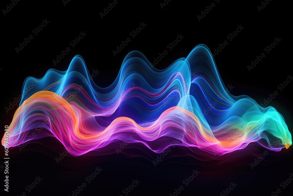 photo of Holographic Neon Fluid Waves dark background Generated AI