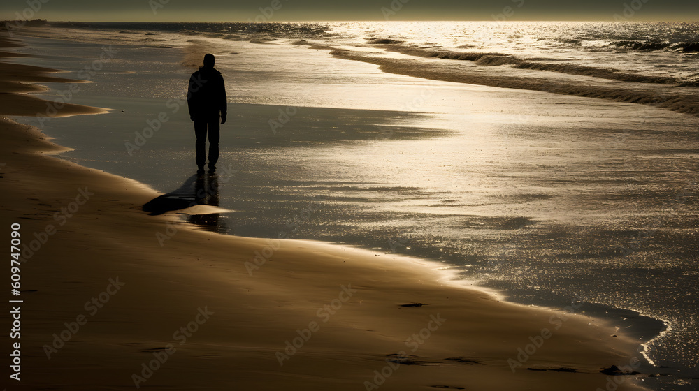 reflective man on the beach, generative ai