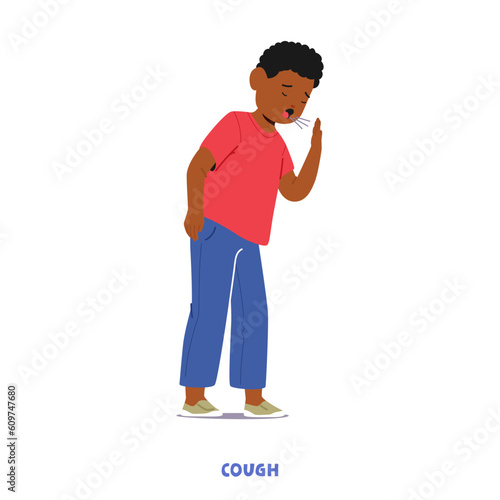 Child Boy Character Coughing, Symptom Of Respiratory Illness In Children, Caused By Infections, Allergies, Or Irritants