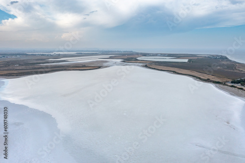 Cyprus - Salt lake near Larnaca city from amazing drone view